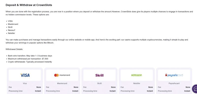 CrownSlots Casino Customer Support