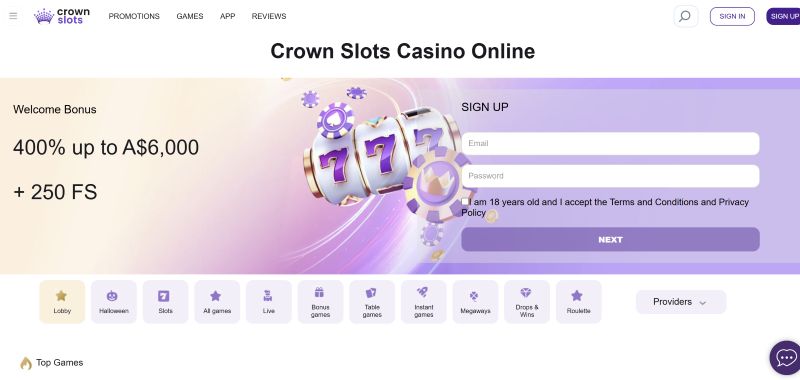 CrownSlots Casino Australia Platform Interface