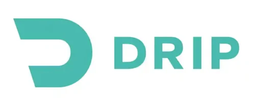Logo of the brand "DRIP" with teal gradient on white background.