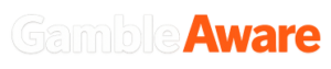 GambleAware logo with off‑white ‘Gamble’ and orange ‘Aware’ on transparent background.