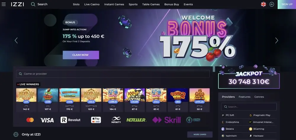 Izzi Casino Australia Platform Interface