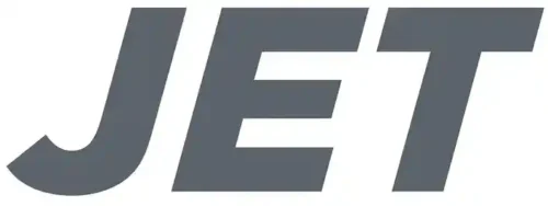 JET logo in bold dark gray italic letters on a pure white background.