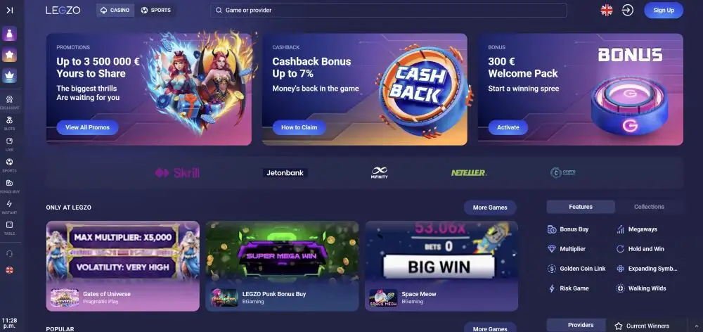Legzo Casino Australia Platform Interface