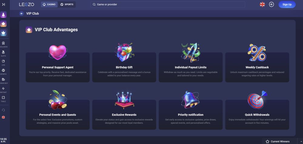 Legzo Casino VIP Platinum Tiers