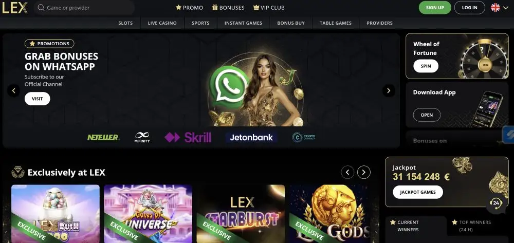 Lex Casino Australia Platform Interface