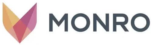 MONRO logo with geometric fox-head icon and bold text on a pure white