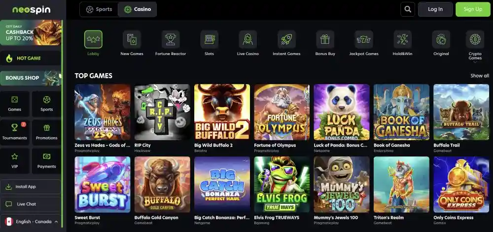 Neospin Casino Gamification Dashboard