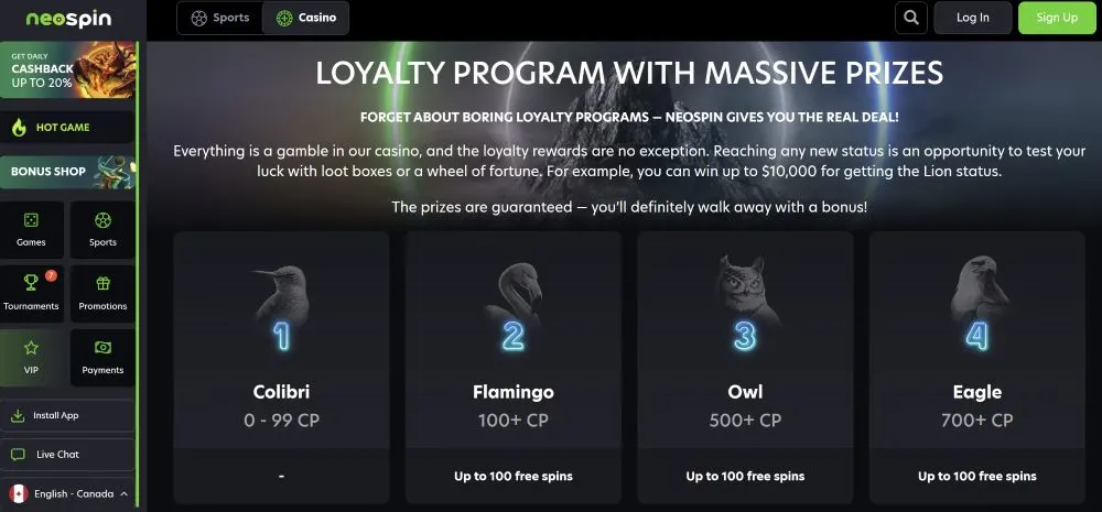 Neospin Casino VIP Lootboxes