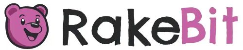 RakeBit logo with purple bear and text