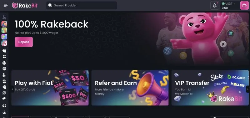 Rakebit Casino Australia Platform Interface