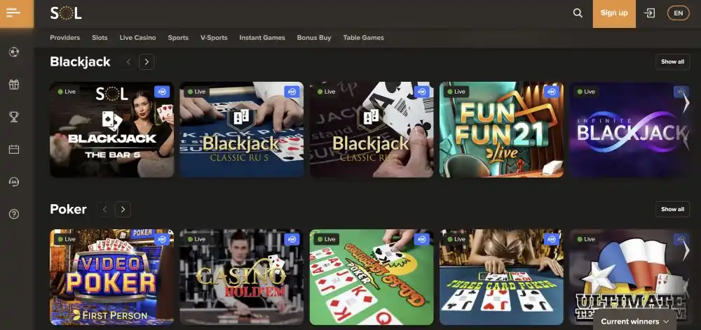 Sol Casino High Volatility Pokies